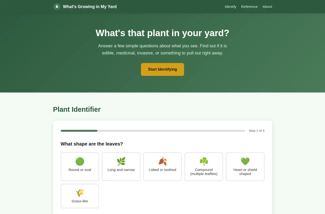 Screenshot of What's Growing in My Yard interface showing the project page in use